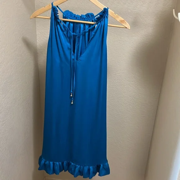 $258 Trina Trina Turk Women's Blue Murano Ruffled Satin Mini Dress Size S. A489 - Picture 5 of 5